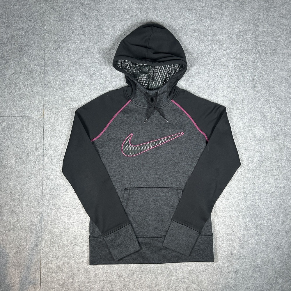 Nike Therma-Fit Hoodie Womens Small Charcoal Grey/Black With Pink Stitching